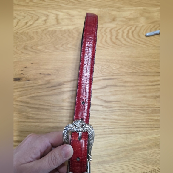 Vintage Brighton Red Belt W/ Silver Accents - Picture 4 of 5